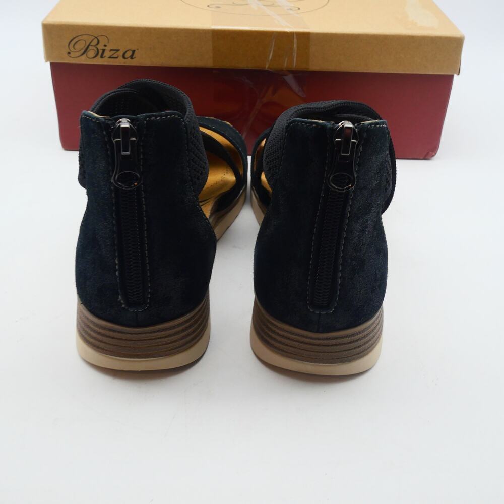 NEW Biza Bree Women's 7-7.5 Black Leather Sandals Size 38 Suede Footbed Open Box - Picture 3 of 10
